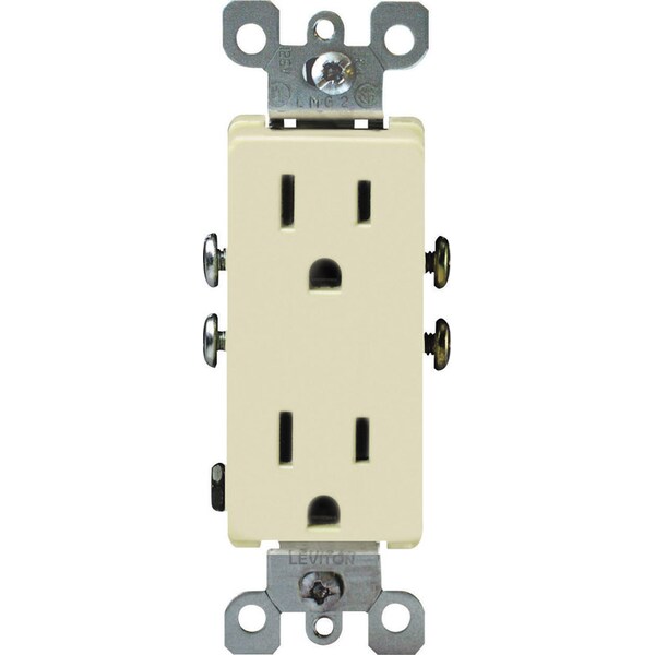 Decora Duplex Straight Blade Receptacle, 5-15R, 15 A, 125V AC, 2 Pole, 3 Wire, Flush Mount, Grounded 05325-0IS - main